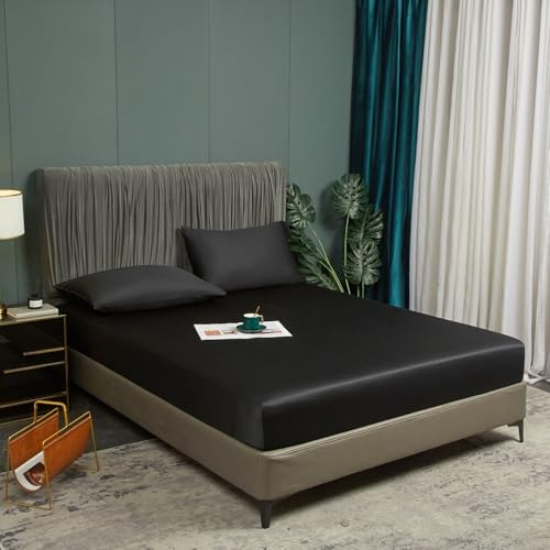 Bambus Spannbettlaken 200x200 cm Schwarz Antibakteriell Weich Spannbetttücher Kühlende 100% Bambus Spannbetttuch Set Doppelbett Uni Leintuch für Hohe Matratze Hoher Steg bis 25-30 cm Bambus Spannbettlaken 200x200 cm Schwarz Antibakteriell Weich Spannbetttücher Kühlende 100% Bambus Spannbetttuch Set Doppelbett Uni Leintuch für Hohe Matratze Hoher Steg bis 25-30 cm von DXHOME