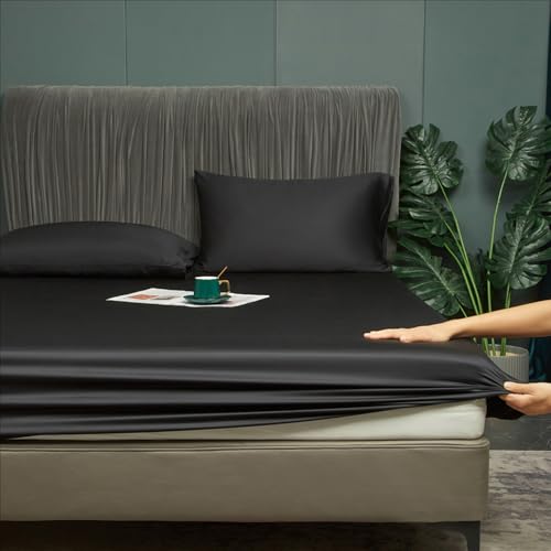 Bambus Spannbetttuch 160x200cm Schwarz Spannbettlaken 50% Bambus und Mikrofaser Bettlaken Betttuch Weich kühlend Atmungsaktiv Spannbetttuch 160 x 200 für Hohe Matratze bis 25-30 cm Bambus Spannbetttuch 160x200cm Schwarz Spannbettlaken 50% Bambus und Mikrofaser Bettlaken Betttuch Weich kühlend Atmungsaktiv Spannbetttuch 160 x 200 für Hohe Matratze bis 25-30 cm von DXHOME