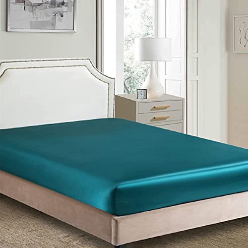 Bettlaken Spannbettlaken 160x200 Türkis Grün Boxspringbett Satin Bettlaken Leintuch Glänzend Seide Spannbetttuch Uni Muster Hochwertiges Spannleintuch für Hohe Matratze bis 25-30 cm von DXHOME