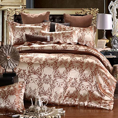 DXHOME Bettwäsche 135x200 Satin Gold Seide Bettbezug Set 2teilig Glatt Glänzend Wendebettwäsche Microfaser Zweiteilig Jacquard Blumenmuster Stickerei Bettwäschegarnitur Einzelbett mit Reissverschluss von DXHOME