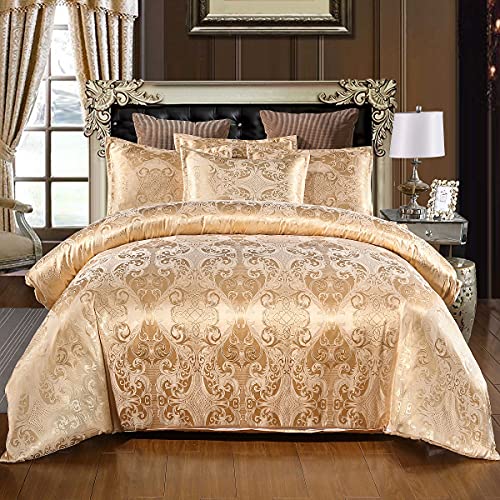 DXHOME Bettwäsche 200x200 cm Satin Bettbezug Microfaser Gold Jacquard Gelb Wendebettwäsche Set 3teilig Romantisch Blumen Muster Modern Bettwaesche Kopfkissenbezug 80x80 cm Ornamente von DXHOME