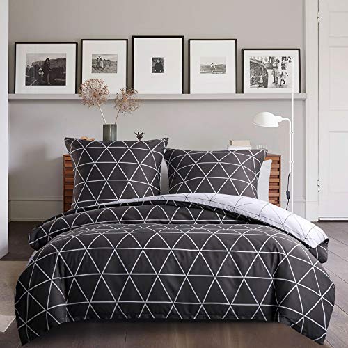 DXHOME Bettwäsche Kariert 135X200 cm Grau Weiß Karo 2 Teilig Bettbezug Set Zweiteilig Mit Reißverschluss Dreiecke Geometrisch Muster Microfaser Modern Wendebettwäsche Jugendliche Jungen von DXHOME