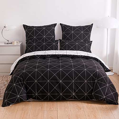 Bettwäsche Karo 200X220 cm Weiß Schwarz Bettbezug Set Kariert Landhaus Bettdeckenbezug Doppelbett Set King Size Karierte Wendebettwäsche Geometrisch Weich Karomuster Bettgarnitur mit Reißverschluss von DXHOME