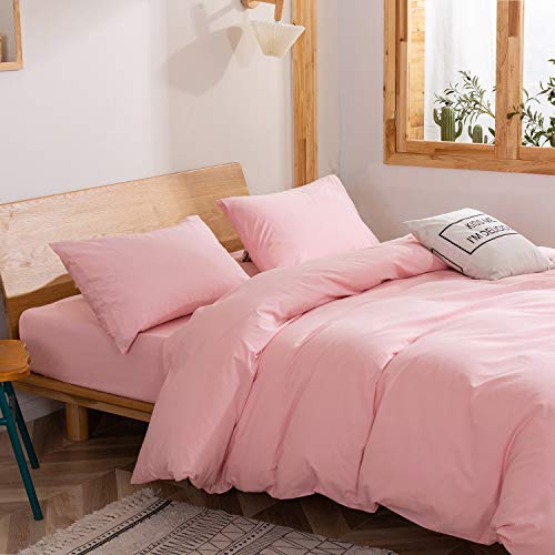 Bettwäsche Rosa 155x220 Baumwolle Deckenbezug Uni Pink Modern Elegant Bettwaesche Einzelbett Unifarben Bettdeckenbezug 3 Teilig 1 x Bettbezug 155x 220 cm mit Reißverschluss 2x Kissenbezüge 80x80cm von DXHOME