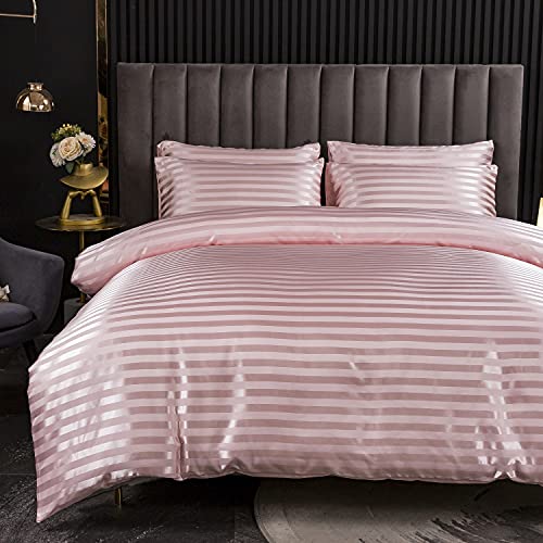 Bettwäsche Satin 135x200 4teilig Rosa Uni Glänzend Bettbezug Set Pink Glatt Seide Glanzsatin Bettwäsche Paare Set 2 Luxuriös Bettbezüge und 2 Kissenbezüge 80x80cm mit Reißverschluss von DXHOME