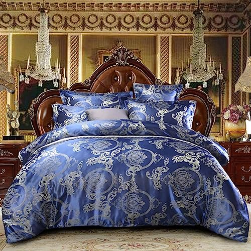 Bettwäsche Seide 135x200 Blau Grau Satin Seiden Bettbezug Set Grau 2teilig Graue Wendebettwäsche Microfaser Zweiteilig Jacquard Blumenmuster Stickerei Bettwäschegarnitur Einzelbett mit Reissverschluss von DXHOME