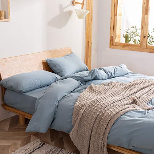 Blau Bettwäsche 155x220 cm Baumwolle Deckenbezug Uni Modern Elegant Bettwaesche Einzelbett Unifarben Bettdeckenbezug 3 Teilig 1 x Bettbezug 155x 220 cm mit Reißverschluss 2x Kissenbezüge 80x80cm von DXHOME