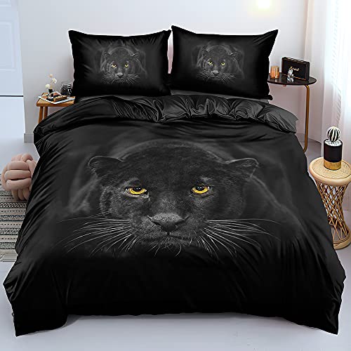 DXHOME 3D Bettwäsche 135x200 4teilig Leopard Tiermotiv Bettbezug Weiche Hochwertige Schwarz Mikrofaser Bettwäsche für Jugendliche Kinder Einzelbett mit Reißverschluss und 2 Kissenbezüge 80x80 cm von DXHOME