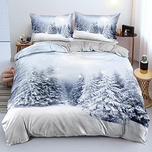 DXHOME 3D Effekt Bettwäsche 200x200 Weiß Hellblau Weihnachten Winter Thema Bettwäsche Weich Mikrofaser Bettwäsche Merry Christmas 3teilig Doppelbett Paare mit Reißverschluss 2 Kissenbezüge 80x80 cm von DXHOME