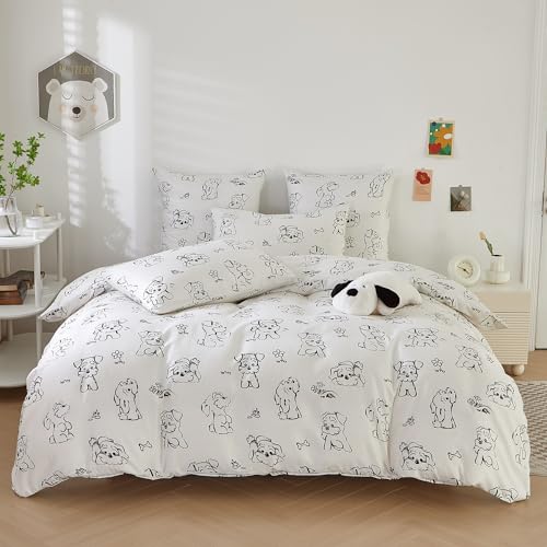 DXHOME Bettwäsche 100x135cm Kinder Weiß Kuschel Hundnmotiv Kinderbettwäsche Weiche Microfaser Kinder Jungen Mädchen Wendebettwäsche 2 teiliges Set Bettbezug + 1 Kissenbezug 40x60 cm von DXHOME