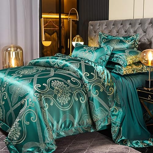 DXHOME Bettwäsche 135 x 200 4teilig Satin Glatt Glänzend Wendebettwäsche Luxuriös Glitzer Mikrofaser Barock Bettbezüge mit Reißverschluss und 2 Kissenbezüge 80 × 80 cm von DXHOME