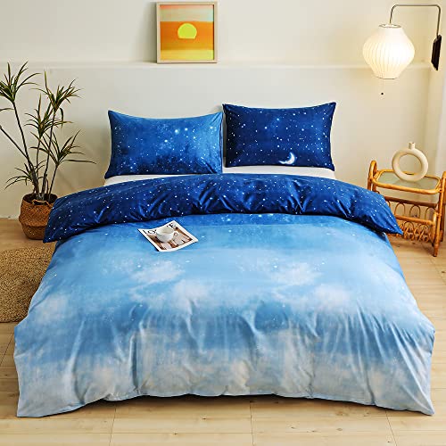 DXHOME Bettwäsche 135x200 dunkelblau Blaue Nacht Muster Weiche Microfaser Wende Bettwäsche Bettdeckenbezug Aesthetic Bettbezug Set mit Reißverschluss und 1 Kissenbezug 80x80 cm von DXHOME