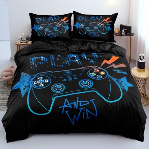 DXHOME Bettwäsche 135x200cm Gamer Gamepad Schwarz Weiche Mikrofaser Wende Bettwäsche Halloween 2 Teilig Bettdeckenbezug Jugendliche Jungen Bettbezug mit Reißverschluss + 1 Kissenbezug 80x80 cm von DXHOME