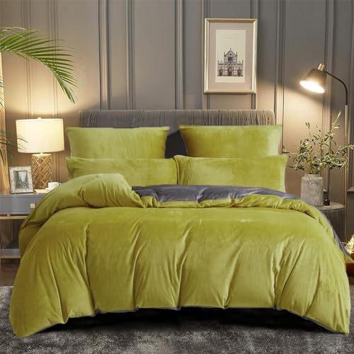 DXHOME Bettwäsche 135x200cm Gelb Grau Flauschig Warme Coral Fleece Flanell Winter Flauschig Microfaser Bettwäscheset Einfarbig Bettbezug mit Reißverschluss + 1 Kissenbezug 80x80 cm von DXHOME