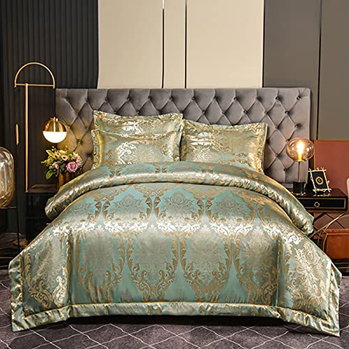 DXHOME Bettwäsche 220x240 3-teilig Luxus Gold Hellgrün Satin Jacquard Glatt Glänzend Bettwäsche Barock Romantisch Floral Muster Bettwäsche Doppelbett mit Reißverschluss und 2 Kissenbezüge 80x80 cm von DXHOME