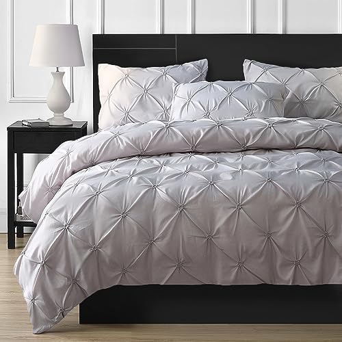 DXHOME Bettwäsche Grau 220x240 Pintuck Plisseefalten Anthrazit Geometrische Kariert Doppelbett bettwäsche-Sets 3teilig Bettbezug mit Reißverschluss und 2 Kissenbezüge 80 x 80cm von DXHOME