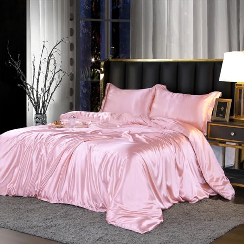 DXHOME Bettwäsche Satin 155x220 Uni Rosa Hellrosa Pink Glänzend Seiden Glatt Sommer Bettwäsche Set Luxus Bettbezug Glanzsatin Microfaser Deckenbezug und Kissenbezüge 80x80 cm mit Reissverschluss DXHOME Bettwäsche Satin 155x220 Uni Rosa Hellrosa Pink Glänzend Seiden Glatt Sommer Bettwäsche Set Luxus Bettbezug Glanzsatin Microfaser Deckenbezug und Kissenbezüge 80x80 cm mit Reissverschluss von DXHOME