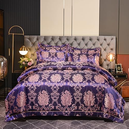 DXHOME Bettwäsche Satin 220x240 Lila Glatt Glänzend Mikrofaser Elegant Bettwäsche-Sets Muster Vintage Jacquard Steppdeckenbezug mit Reißverschluss und 2 Kissenbezüge 80 x 80cm von DXHOME