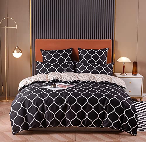 DXHOME Bettwäsche Schwarz 220x240 Geometrisches Muster Bogen Wendebettwäsche Flauschige Schwarz Weiß Microfaser Bettwäsche 3 teilig für Mädchen Jungen mit Reißverschluss und 2 Kissenbezüge 80x80 cm von DXHOME