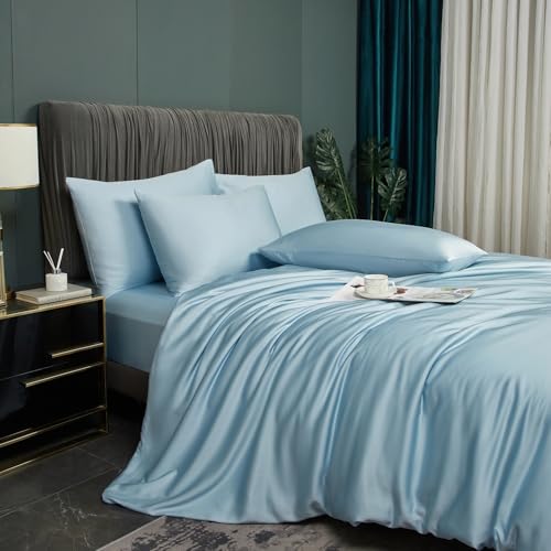 DXHOME Bettwäsche Sommer 200x200cm Blau Hellblau Uni Glatt Bambus Bettwäsche-Set Kühlende Weiche Kuschelig und Atmungsaktiv Deckenbezug Luxus Bettbezug mit Reißverschluss und 2 Kissenbezüge 80x80cm DXHOME Bettwäsche Sommer 200x200cm Blau Hellblau Uni Glatt Bambus Bettwäsche-Set Kühlende Weiche Kuschelig und Atmungsaktiv Deckenbezug Luxus Bettbezug mit Reißverschluss und 2 Kissenbezüge 80x80cm von DXHOME