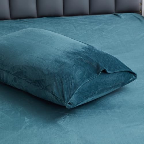 DXHOME Flanell Fleece Kissenbezüge 40×80cm 2er Set Blau Dunkelblau Uni Plüsch Flauschiger Winter Warme Schlafzimmer Kissenhülle Microfaser Samt Kissenbezug im Umschlagstil von DXHOME