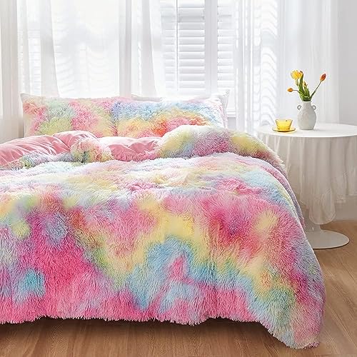 DXHOME Flauschige Bettwäsche 135x200 Extra Warm 4 teilig Winter Plüsch Muster Bettwäsche Kuschelig Weich Bunt Flanell Bettwäsche Kinder Mädchen Einzelbett mit Reißverschluss 2 Kissenbezüge 80x80 cm von DXHOME