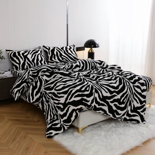 DXHOME Flauschige Winter Bettwäsche 135x200 Extra Warm 4 teilig Kuschelig Leopardenmuster Bettwäsche Schwarz Milchfleece Bettwäsche Jugendliche Mädchen mit Reißverschluss und 2 Kissenbezüge 80x80 cm von DXHOME