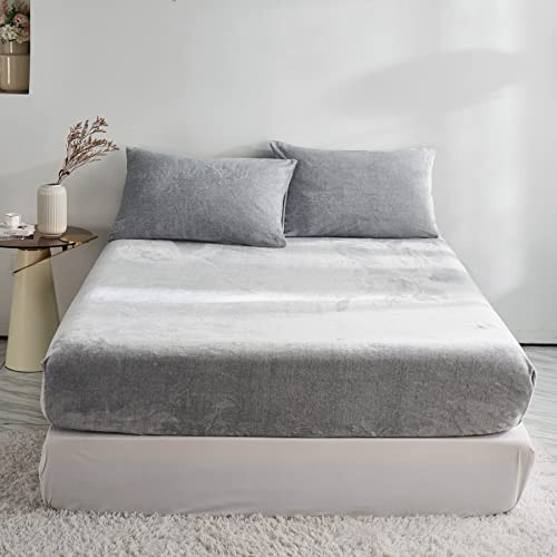 DXHOME Fleece Bettlaken 120x200 Boxspringbett Winter Plüsch Warme Spannbettlaken Flauschig Kuschelig Hellgrau Milchfleece Spannbetttuch Laken Kinder Mädchen Spannbettlaken für Topper bis 25-30 cm von DXHOME