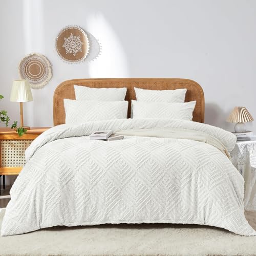DXHOME Getuftet Bettwäsche 135x200 4teilig Weiß Boho Geometrische Vintage Wendebettwäsche Set Weiche Gewaschene Mikrofaser Mädchen Bettbezüge mit Reißverschluss und 2 Kissenbezügen 80×80 cm DXHOME Getuftet Bettwäsche 135x200 4teilig Weiß Boho Geometrische Vintage Wendebettwäsche Set Weiche Gewaschene Mikrofaser Mädchen Bettbezüge mit Reißverschluss und 2 Kissenbezügen 80×80 cm von DXHOME