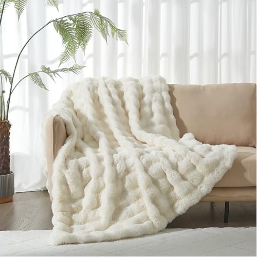 DXHOME Kuscheldecke Flauschig Kaninchen Plüsch Decke Fleecedecke Einfarbig Wohndecken Warme Flausige Bettüberwurf Decke und Sofadecke (Weiß, 180x200cm) von DXHOME