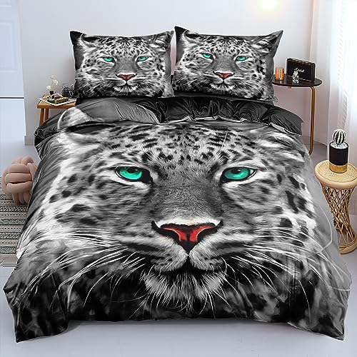 DXHOME Leopard Bettwäsche 135x200 3D Effekt Deckenbezug Tiermotiv Weiche Mikrofaser Bettbezug Aesthetic Bettwäsche-Sets Jugendliche Bettbezug mit Reißverschluss + 1 Kissenbezug 80x80 cm von DXHOME