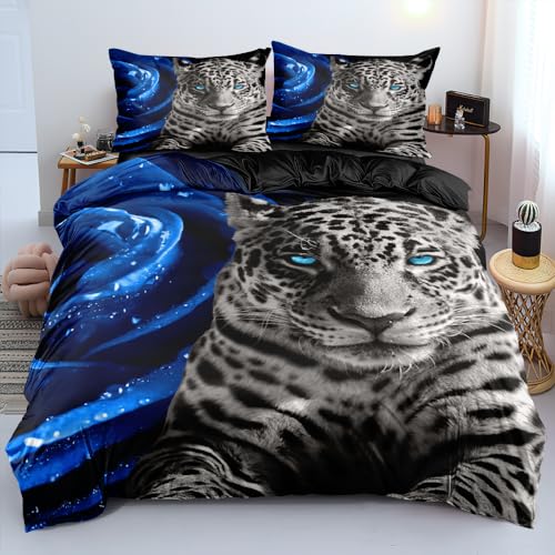 DXHOME Leoparden Bettwäsche 135x200 Tiermotiv Leopard Bettbezug Bettwäsche Set 3D Drucken Bettwäsche-Set Junge Mädchen Mikrofaser Weiche Bettbezug mit Reißverschluss + 1 Kissenbezug 80x80 cm von DXHOME