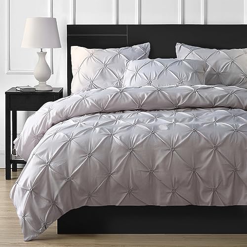 DXHOME Pintuck Bettwäsche 200x220 Grau Anthrazit Atmungsaktiv Leicht Weich Microfaser Wendebettwäsche Set Uni Doppelbett Bettbezug mit Reißverschluss und 2 Kissenbezüge 80 x 80cm von DXHOME
