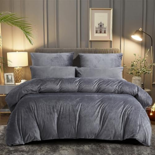 DXHOME Plüsch Bettwäsche 200x220 Winter Flauschig Fleece Cashmere Touch Weiche Kuschelige Wende Bettwäsche Set Bettbezug Set Bettbezug mit Reißverschluss und 2 Kissenbezüge 80 x 80cm von DXHOME
