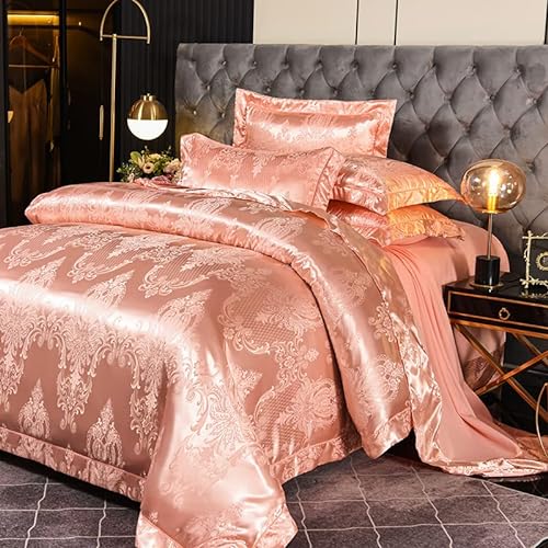 DXHOME Satin Bettwäsche 135x200 Rosa Barock Muster Kühlende Elegant Bettwäsche-Sets Luxus Bettbezug Aesthetic Wendebettwäsche mit Reißverschluss + 1 Kissenbezug 80 x 80 cm von DXHOME