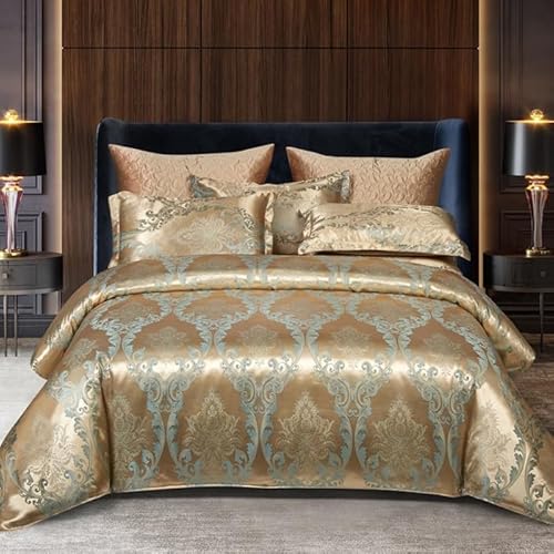 DXHOME Satin Bettwäsche 200 x 220 Gold Glatt Glänzend Bettwäsche Luxuriös Wendebettwäsche Set 3teilig Jacquard Blumenmuster Bettbezug Sets mit Reißverschluss und 2 Kissenbezüge 80 x 80cm DXHOME Satin Bettwäsche 200 x 220 Gold Glatt Glänzend Bettwäsche Luxuriös Wendebettwäsche Set 3teilig Jacquard Blumenmuster Bettbezug Sets mit Reißverschluss und 2 Kissenbezüge 80 x 80cm von DXHOME