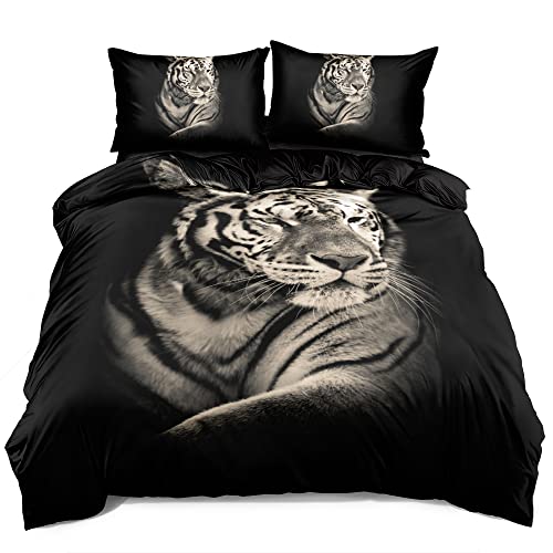 DXHOME Schwarz 155x220 Bettwäsche Tier 3D Tiger Weich Mikrofaser Deckenbezug Jugendliche Teenager Jungen Mädchen Modern Bettbezug Sets mit Reißverschluss und 2 Kissenbezüge 80 x 80cm DXHOME Schwarz 155x220 Bettwäsche Tier 3D Tiger Weich Mikrofaser Deckenbezug Jugendliche Teenager Jungen Mädchen Modern Bettbezug Sets mit Reißverschluss und 2 Kissenbezüge 80 x 80cm von DXHOME