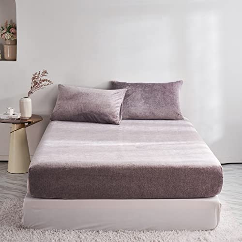 DXHOME Spannbettlaken 90x200cm Winter Teddy Plüsch Flauschige Warme Bettlaken Boxspringbett Grau Cashmere Touch Milchfleece Spannbetttuch Kinder Einzelbett Spannbettlaken für Topper bis 25-30cm von DXHOME