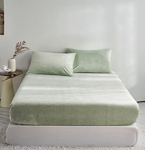 DXHOME Teddy Plüsch Spannbettlaken Topper 160x200 Boxspringbett Winter Warme Flauschige Spannbettlaken für Topper bis 25-30 cm Hellgrün Cashmere Touch Milchfleece Spannbetttuch Mädchen Bettlaken von DXHOME