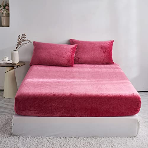 DXHOME Teddy Plüsch Spannbettlaken Topper 160x200 Boxspringbett Winter Warme Flauschige Spannbettlaken für Topper bis 25-30 cm Rot Cashmere Touch Milchfleece Spannbetttuch Mädchen Bettlaken von DXHOME