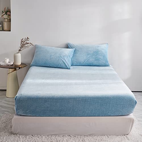 DXHOME Topper Spannbettlaken 180x200 Winter Teddy Plüsch Warme Flauschige Bettlaken Boxspringbett Hellblau Cashmere Touch Milchfleece Spannbetttuch Mädchen Spannbettlaken für Topper bis 25-30 cm von DXHOME