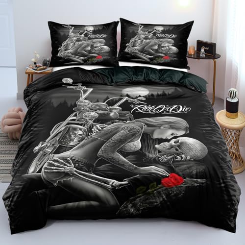 DXHOME Totenkopf Bettwäsche 135x200 Skull Schwarz Küssender Muster 3D Schädel Weiche Mikrofaser Wendebettwäsche Mädchen Teenager Bettbezug mit Reißverschluss + 1 Kissenbezug 80x80 cm DXHOME Totenkopf Bettwäsche 135x200 Skull Schwarz Küssender Muster 3D Schädel Weiche Mikrofaser Wendebettwäsche Mädchen Teenager Bettbezug mit Reißverschluss + 1 Kissenbezug 80x80 cm von DXHOME
