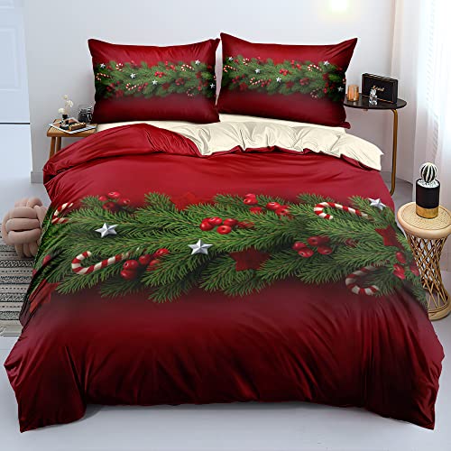 DXHOME Weihnachts Bettwäsche 135x200 3D Effekt Weihnachtsbaum Deko Motiv Bettwäsche 2teilig Weich Rot Grün Mikrofaser Wendebettwäsche für Kinder Einzelbett mit Reißverschluss und Kissenbezug 80x80 cm von DXHOME