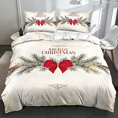 DXHOME Weihnachtsbettwäsche 200x220 3D Effekt Winter Weihnachts Bettwäsche Weich Hochwertige Beige Rot Mikrofaser Bettwäsche 3teilig für Paare Doppelbett mit Reißverschluss 2 Kissenbezüge 80x80 cm von DXHOME