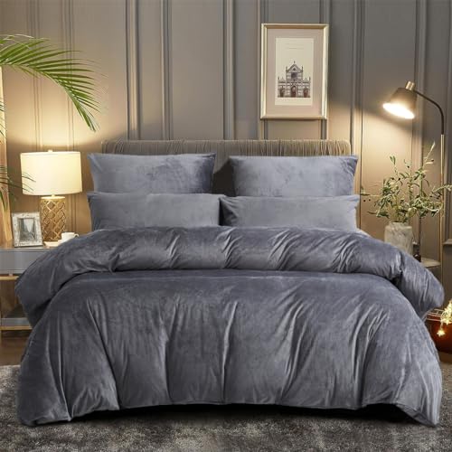 DXHOME Winter Bettwäsche 135x200cm Grau Anthrazit Kuschelig Flauschig Cashmere Touch Microfaser Wendebettwäsche Einfarbig Bettbezug mit Reißverschluss + 1 Kissenbezug 80x80cm von DXHOME