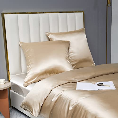 Kissenbezug 80x80 2er Set Seide Satin Taupe Gold Beige Braun Muster Glatt Glänzend Luxus Uni Shining Kopfkissenbezug 80x80, Kissenhülle Dekokissenbezug Kopfkissenbezüge Bettkissenbezug von DXHOME