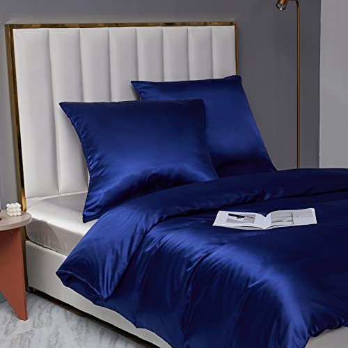 Kissenbezug 80x80 cm 2er Satin Seide Blau Dunkelblau Muster Glatt Glänzend Luxus Uni Shining Microfaser Dekokissenbezug Kopfkissenbezug 80x80 2er-Pack Kissenbezüge mit Umschlag von DXHOME