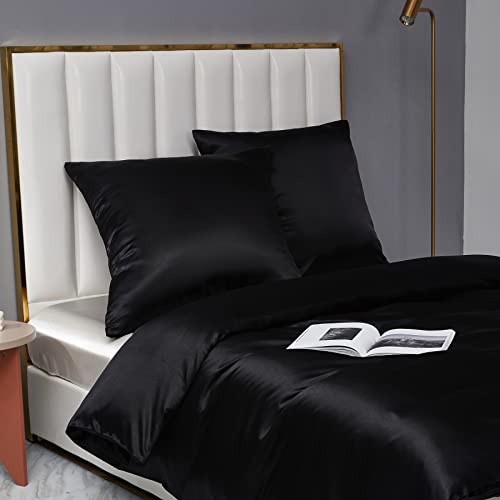 Kissenbezug 80x80 cm 2er Schwarz Satin Seide Muster Glatt Glänzend Luxus Uni Shining Microfaser Dekokissenbezug Kopfkissenbezug 80x80 2er-Pack Kissenbezüge mit Umschlag von DXHOME