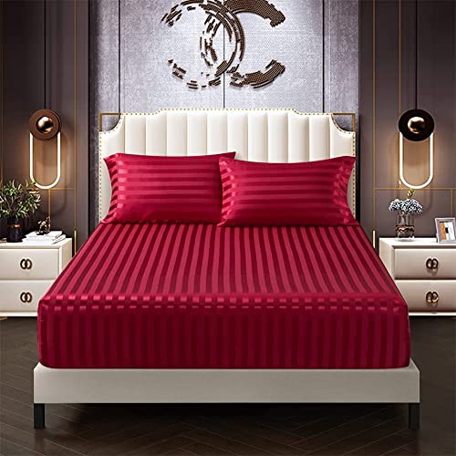 Leintuch 180x200 Weinrote Rote Boxspringbett Frottee Spannbettlaken Bettlaken Seide Glänzend Satin Spannleintuch 180 x 200 Doppelbett Uni Bettspanntuch für Hohe Matratze Hoher Steg bis 25-30 cm von DXHOME