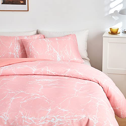 Marmor Bettwäsche Set 155x220 cm Rosa Weiß Marmor Optik Aesthetic Muster Mikrofaser Bettwäsche-Sets Einzelbett 155 220 Bettwaesche Paare Set fürs Bett und Kissenbezüge 80x80 cm mit Reißverschluss von DXHOME